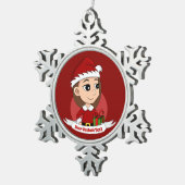 Kerstmeisje met lang bruin haar tin sneeuwvlok ornament (Rechts)