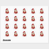 Kerstmeisje met lange bruine cartoon ronde sticker (Vel)