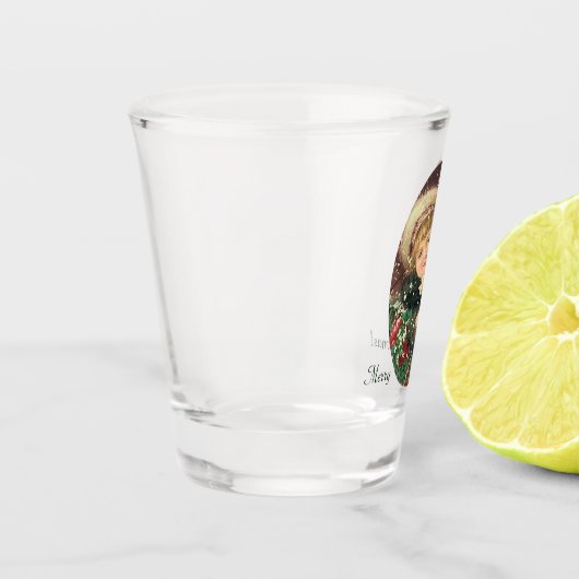 Kerstmeisje met puppy shot glas (Links)