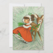 kerstmeisje met Retro en Deer Bedankkaart (Voorkant)