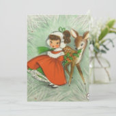  kerstmeisje met Retro en Deer Bedankkaart (Staand voorkant)