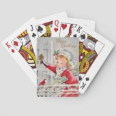  kerstmeisje met retro met cadeauvakantie pokerkaarten (Achterkant)