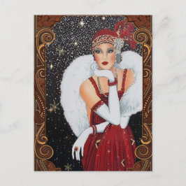 Kerstmeisje met Star-Drenched Night Sky Briefkaart