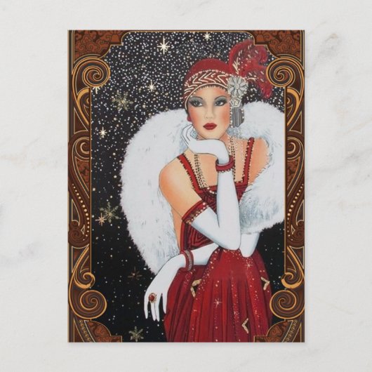 Kerstmeisje met Star-Drenched Night Sky Briefkaart (Voorkant)