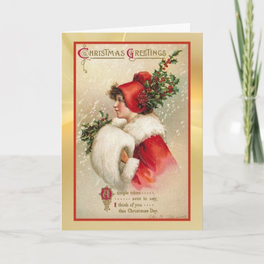 Kerstmeisje met Wenskaart Muffler Feestdagen Kaart (Voorkant)