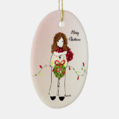 Kerstmeisje met Wreath en Lights Keramisch Ornament (Rechts)