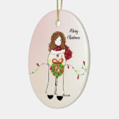 Kerstmeisje met Wreath en Lights Keramisch Ornament (Links)