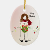 Kerstmeisje met Wreath en Lights Keramisch Ornament (Voorkant)