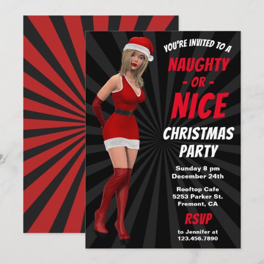 Kerstmeisje Naughty or Nice Kerstfeest Uitnodiging (Voorkant / Achterkant)