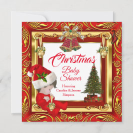 Kerstmeisje of Baby shower Red Gold Kaart