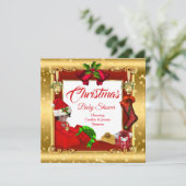 Kerstmeisje of Jongen Baby shower Red Gold Box AA Kaart (Staand voorkant)