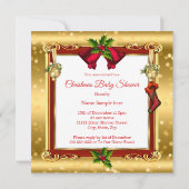 Kerstmeisje of Jongen Baby shower Red Gold Box AA Kaart (Achterkant)