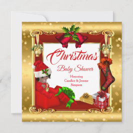 Kerstmeisje of Jongen Baby shower Red Gold Box AA Kaart