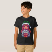 Kerstmeisje pixel art cadeaus t-shirt (Voorkant volledig)