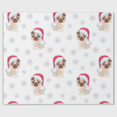 Kerstmeisje Pug Santa Pattern Cadeaupapier (Vlak)