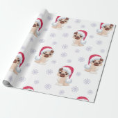 Kerstmeisje Pug Santa Pattern Cadeaupapier (Uitgerold)