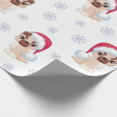 Kerstmeisje Pug Santa Pattern Cadeaupapier (Hoek)