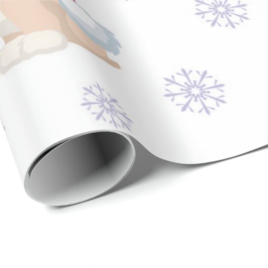 Kerstmeisje Pug Santa Pattern Cadeaupapier (Rol Hoek)