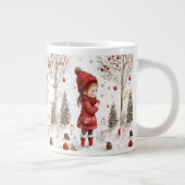 Kerstmeisje Rode Jas Candy Cane Grote Koffiekop (Rechts)