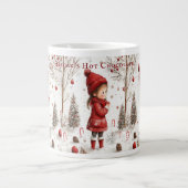 Kerstmeisje Rode Jas Snoepstokken Grote Koffiekop (Voorkant)