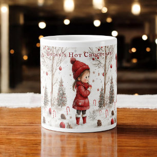 Kerstmeisje Rode Jas Snoepstokken Grote Koffiekop