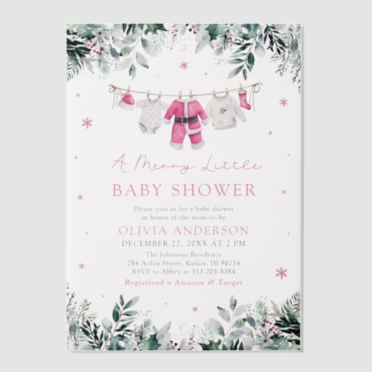 Kerstmeisje roze een vrolijk klein Baby shower Vellum Uitnodigingen (Voorkant)