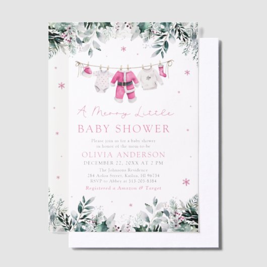 Kerstmeisje roze een vrolijk klein Baby shower Vellum Uitnodigingen (Offset)
