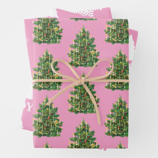 Kerstmeisje Roze en White Pattern Inpakpapier Vel (In situ)