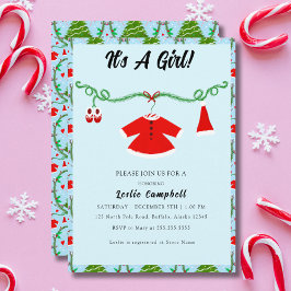 Kerstmeisje Santa Outfit Baby Shower Kaart