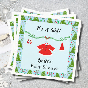 Kerstmeisje Santa Outfit Baby Shower Servet