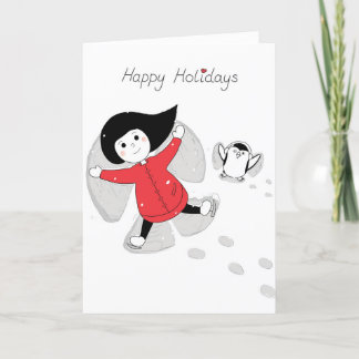 Kerstmeisje Snow Angels Holiday Card Feestdagen Kaart