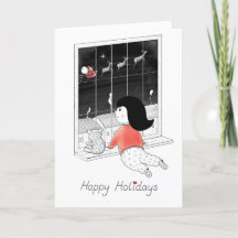 Kerstmeisje Stary Night Holiday Card
