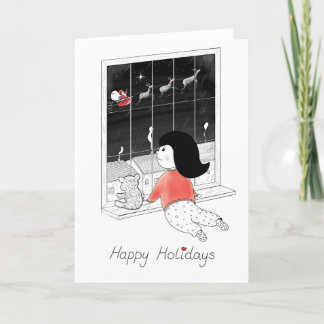 Kerstmeisje Stary Night Holiday Card Feestdagen Kaart