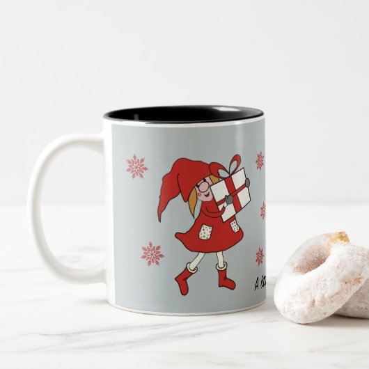 Kerstmeisje Tweekleurige Koffiemok (Met donut)