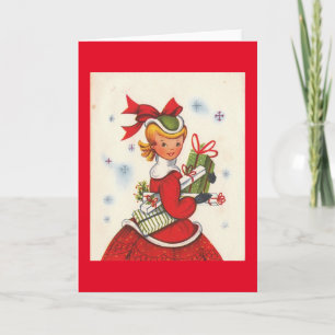kerstmeisje uit 1950 feestdagen kaart