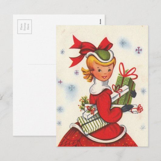  kerstmeisje uit 1950 feestdagenkaart (Voorkant / Achterkant)