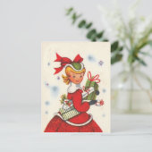 kerstmeisje uit 1950 feestdagenkaart (Staand voorkant)