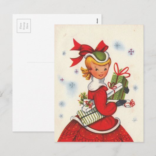  kerstmeisje uit 1950 feestdagenkaart (Voorkant / Achterkant)