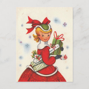 kerstmeisje uit 1950 feestdagenkaart