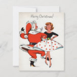 Kerstmeisje uit 1950 met kerstman dansend feestdagenkaart<br><div class="desc">Kerstmeisje uit de jaren '50 danste met kerstfeestdag Kaart.</div>