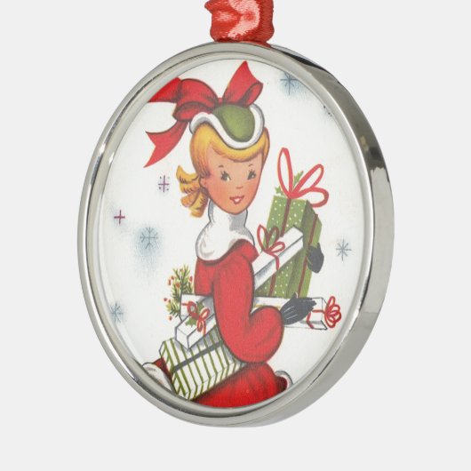  kerstmeisje uit 1950 metalen ornament (Links)