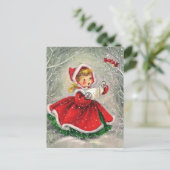 Kerstmeisje uit de jaren '50 in het dorp feestdagenkaart (Staand voorkant)