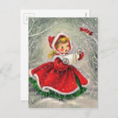 Kerstmeisje uit de jaren '50 in het dorp feestdagenkaart (Voorkant / Achterkant)
