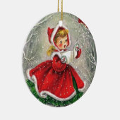 Kerstmeisje uit de jaren '50 in het dorp keramisch ornament (Rechts)