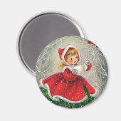 Kerstmeisje uit de jaren '50 in het dorp magneet (Voorkant / Achterkant)
