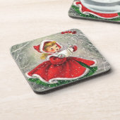 Kerstmeisje uit de jaren '50 in het dorp onderzetter (Linkerzijde)