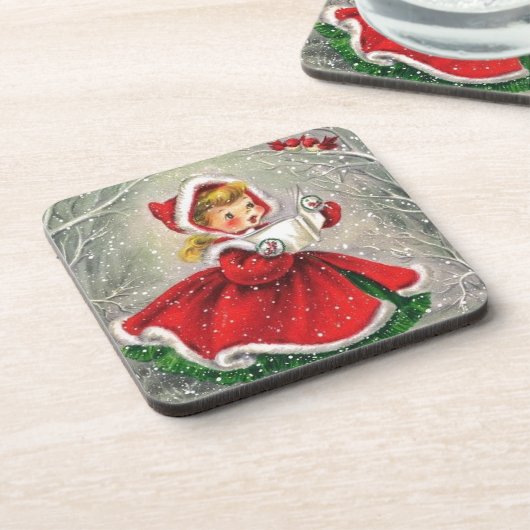 Kerstmeisje uit de jaren '50 in het dorp onderzetter (Linkerzijde)