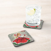 Kerstmeisje uit de jaren '50 in het dorp onderzetter (Rechterzijde)