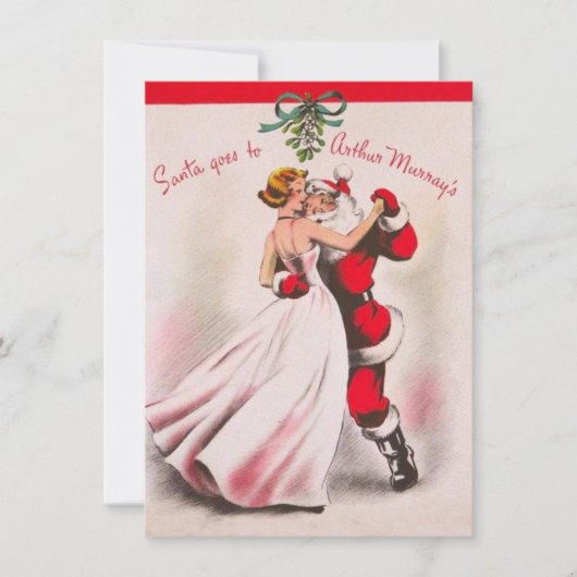 Kerstmeisje uit het verleden danst met kerstman feestdagenkaart (Voorkant)