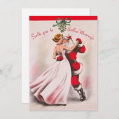 Kerstmeisje uit het verleden danst met kerstman feestdagenkaart (Voorkant / Achterkant)